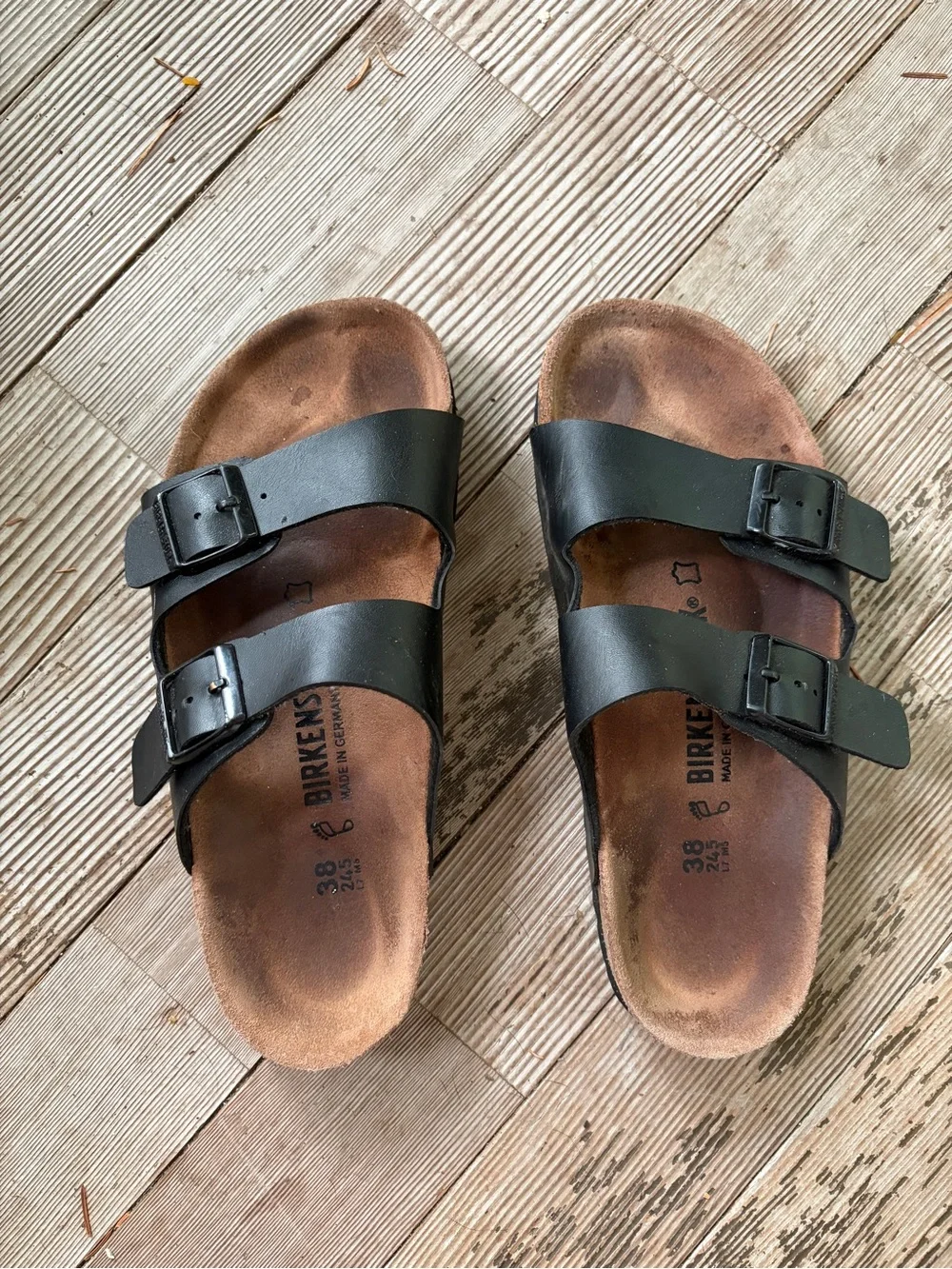 Birkenstock Black Leather Double Strap Slide Sandals Women’s Size 7